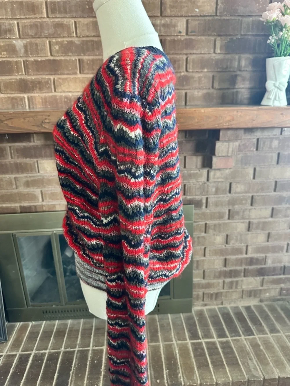 Tory Burch Lurex Mohair Wool Zig-Zag Knit Sweater XL / Retro Boho Chic